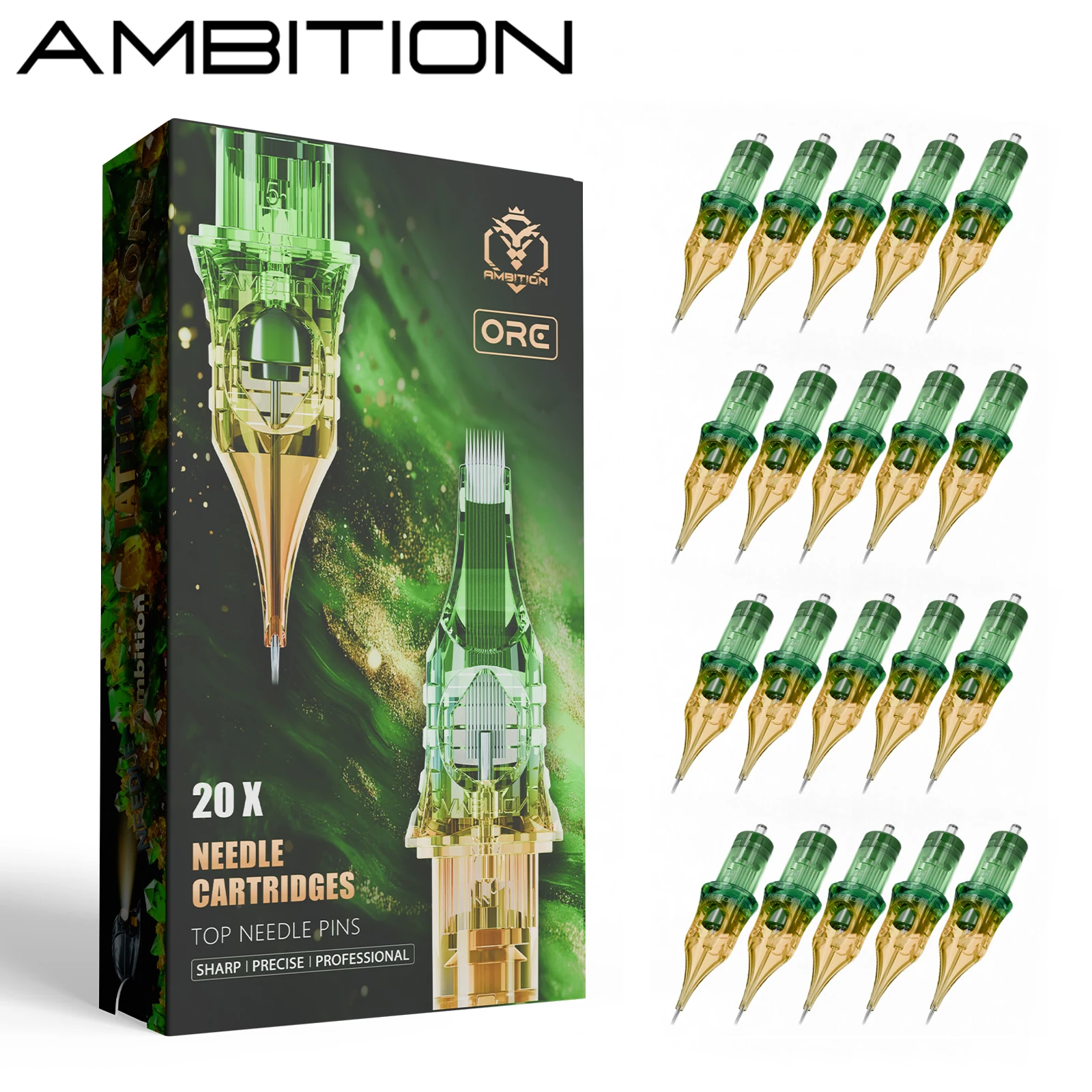 Ambition ORE 20PCS RL RM M1 Tattoo Cartridge Needle Mix Round Liner Shader Curved Magnum SMP Tattoo Machine Ink Cartridge Supply