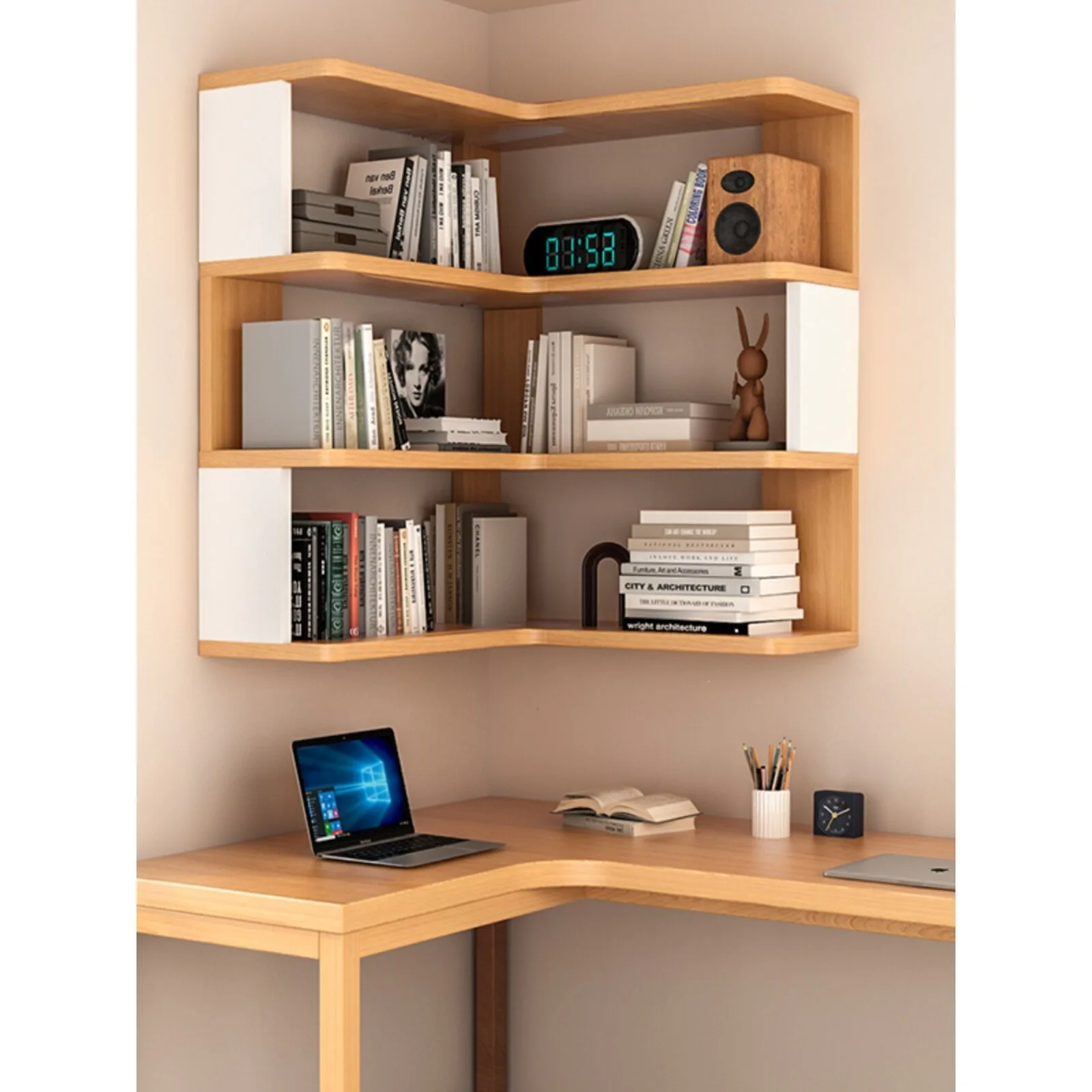 Solid Wood Corner Cabinet Wall-mounted Wall Cabinet Desktop Small Bookcase Bookshelf Shelf Locker