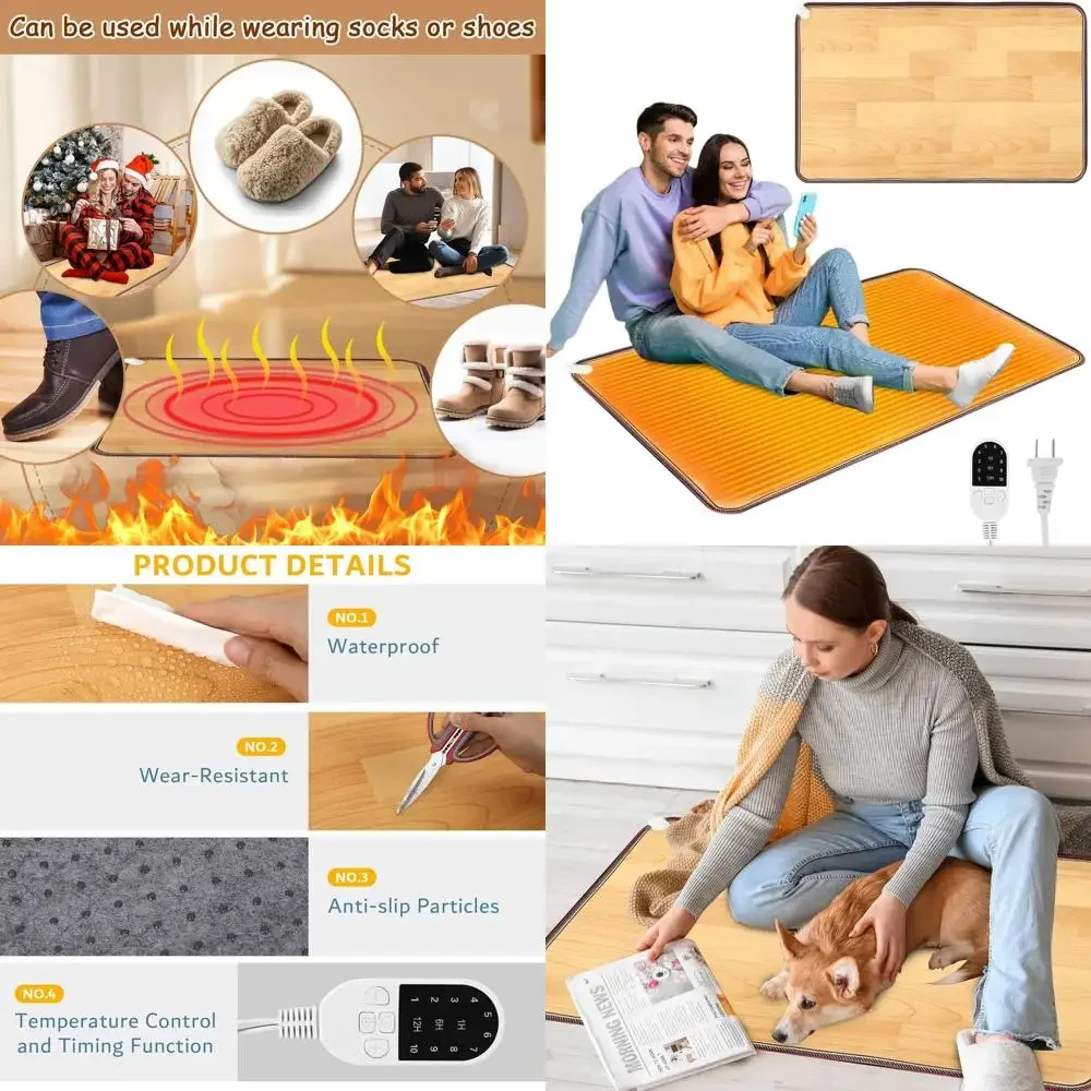 

Energy-Efficient 110V Carbon Crystal Floor Mat, 31.5x20, for Desk Under Foot Warming, Brown