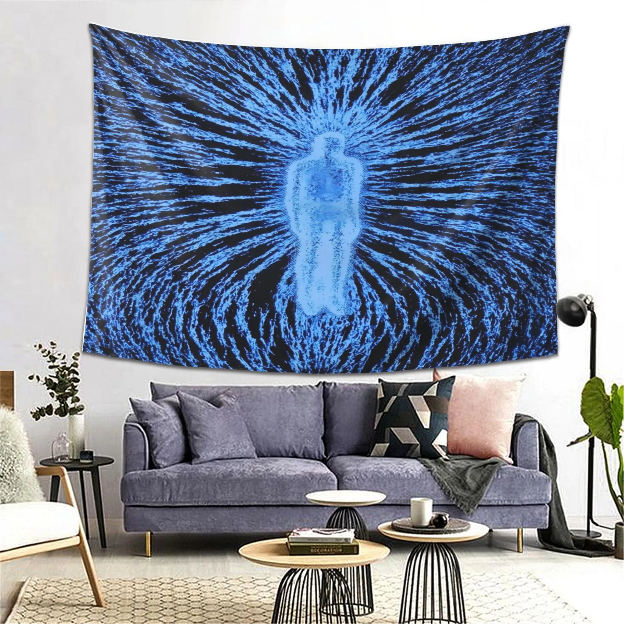 1pc Blue Glowing Human Aura Vortex Tapestry Spiritual Surreal Wall Hanging Aesthetic Room Decor Cool Room Stuff Background Cloth