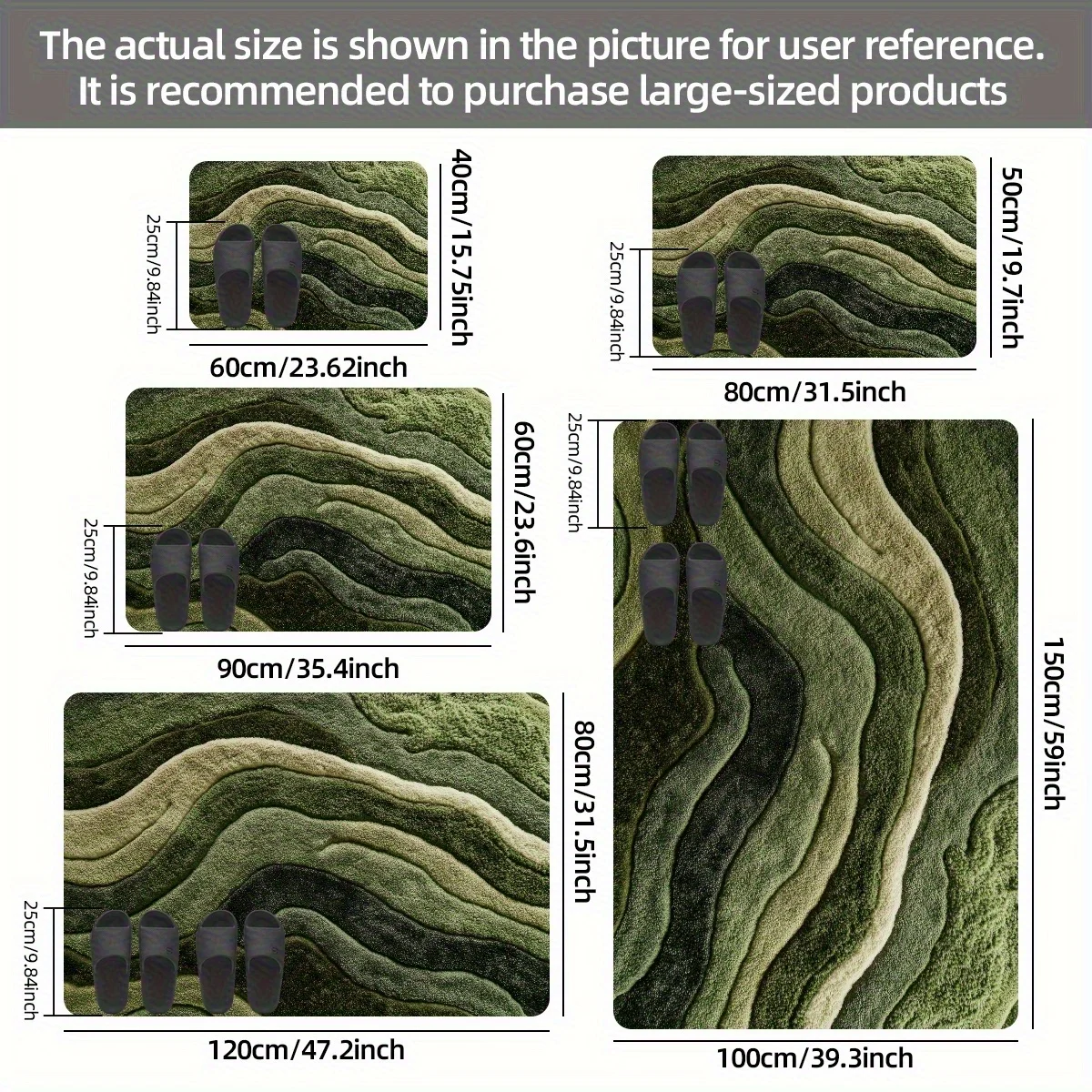 سجادة بنمط نابض بالحياة باللون الأخضر المموج، حصيرة ماصة قابلة للغسل في الغسالة للحمام وغرفة المعيشة وغرفة النوم في الهواء الطلق، ديكور المنزل #6