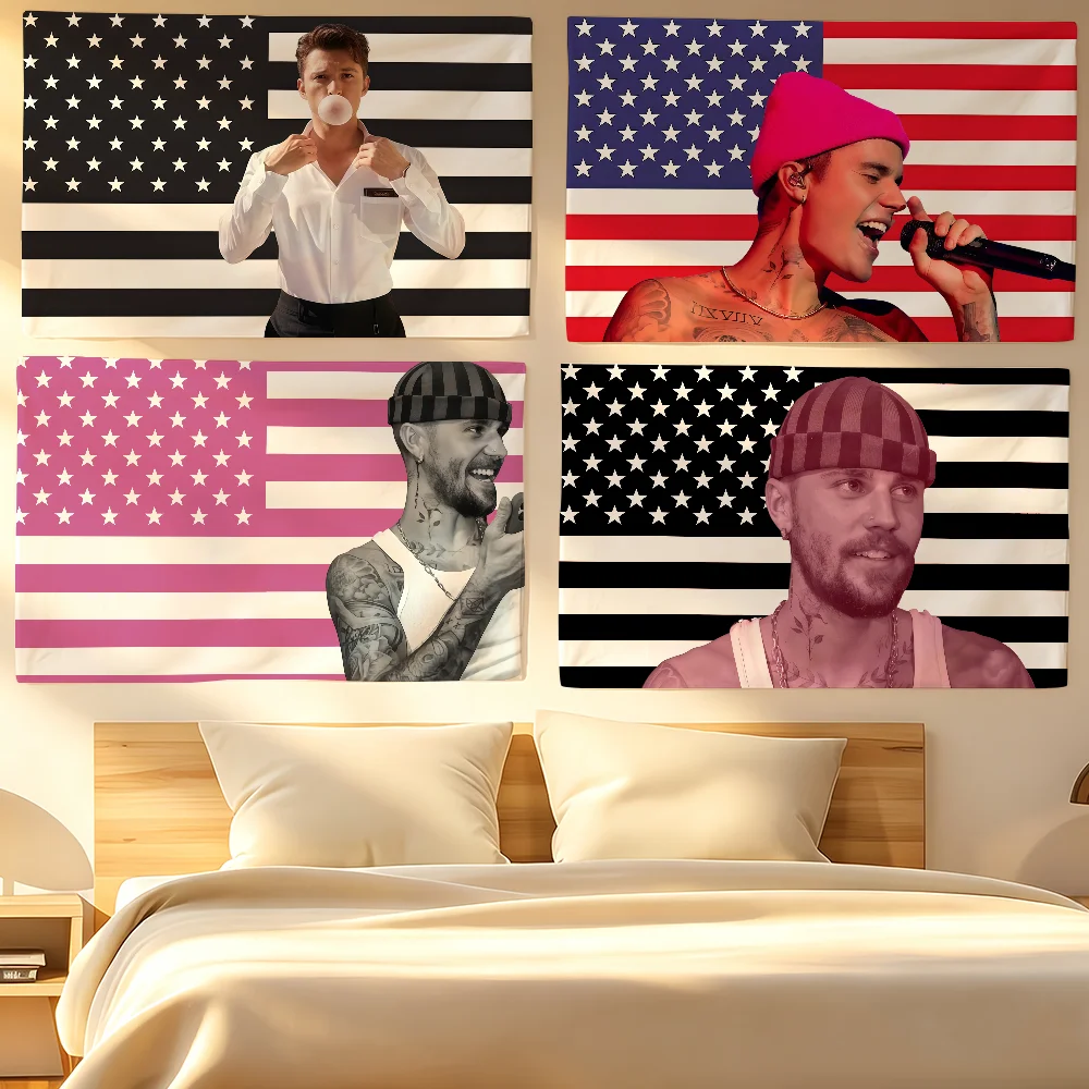 Singer  Flag Tapestries For Classroom Dormitory Camping Picnic Party Cheering J-Justin B-Bieber Home Indoor Outdoor Decor