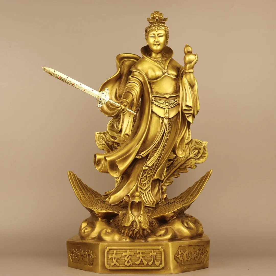 Brass Jiu Tian Xuan Nu Buddha Statue - Exquisite Home Decor Sculpture for Car Entrance, Teatable, and Living Room Decoration