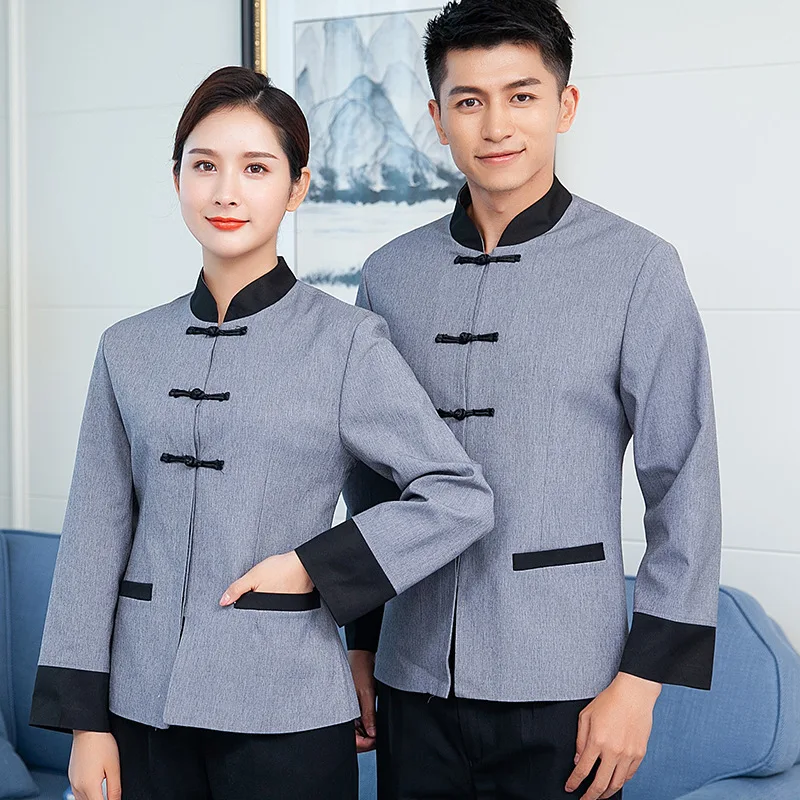 زي عمل التنظيف للنساء، منظف غرفة الفندق، العمة، بيت الضيافة، نادل قابل للتنفس، أكمام طويلة للخريف والشتاء