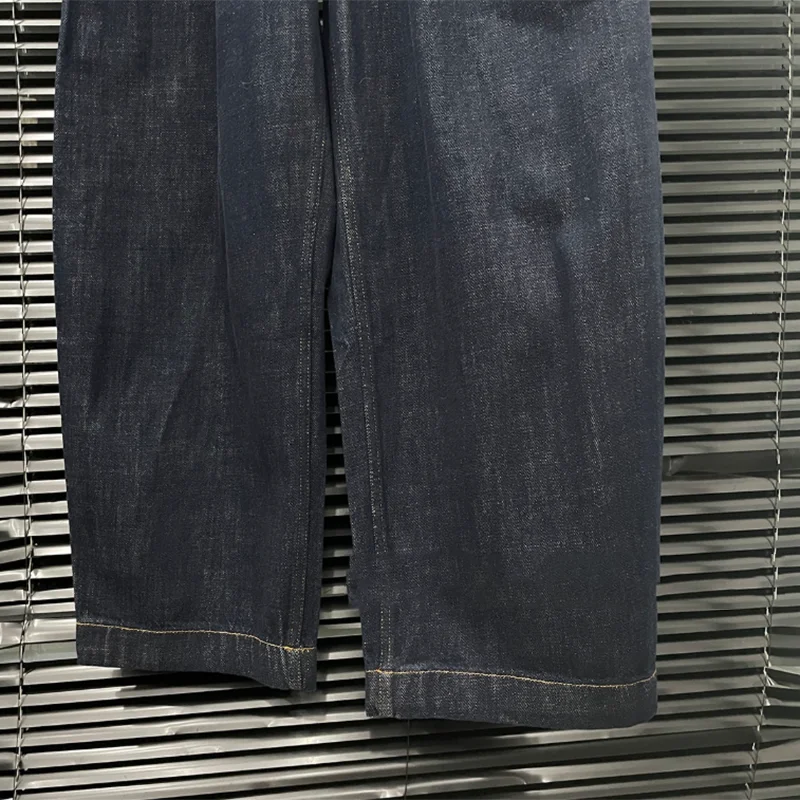 KBQ الصلبة تقسم جيوب فضفاضة جينز غير رسمي للنساء عالية الخصر تصميم الشعور مستقيم بنطلون أنثى الاسلوب المناسب شتاء جديد