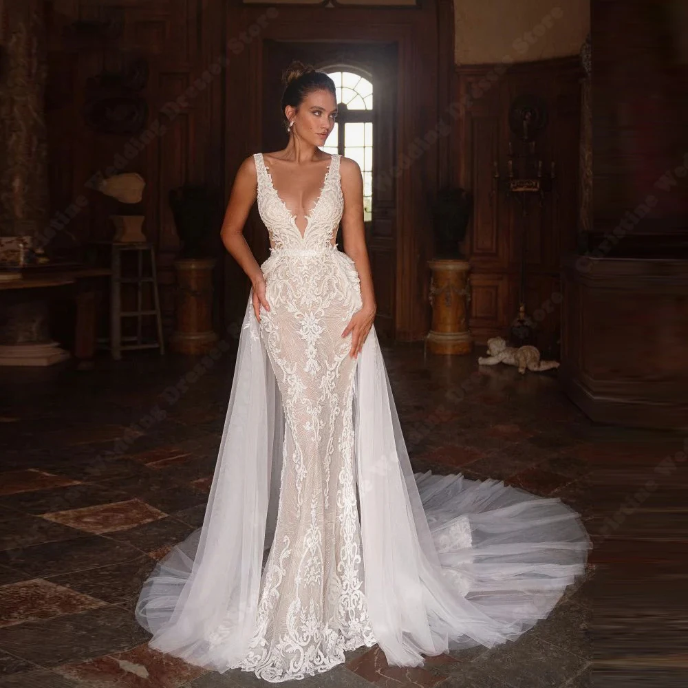 Abiti da sposa vintage da donna Abiti da sposa sexy con scollo a V senza maniche a sirena Abiti da banchetto di fidanzamento Abiti da sposa personalizzati 2026