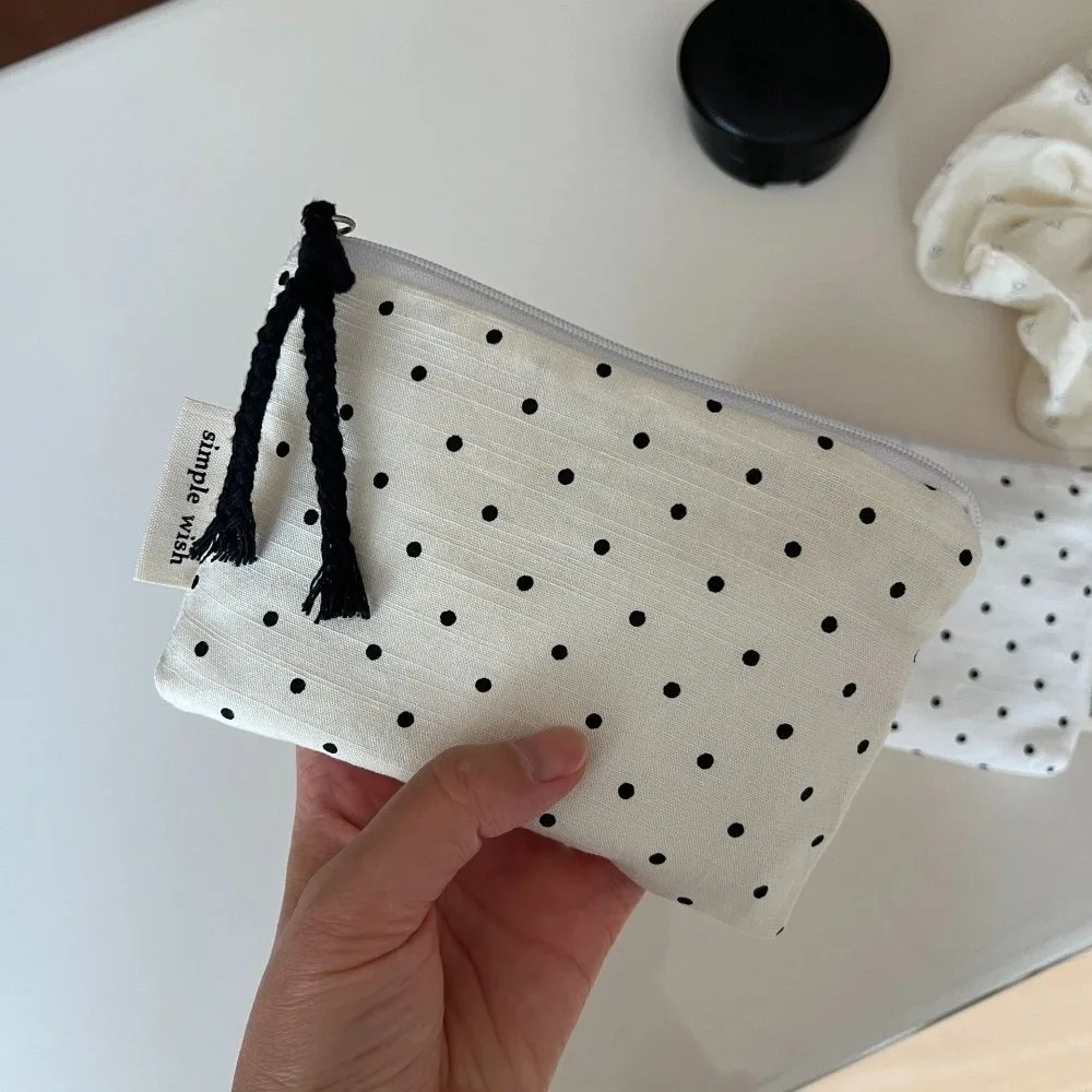 Cotton Linen Material Mini Coin Purse Striped Pattern Polka Dot Design Jewelry Storage Bag Portable Size Minimalist Style