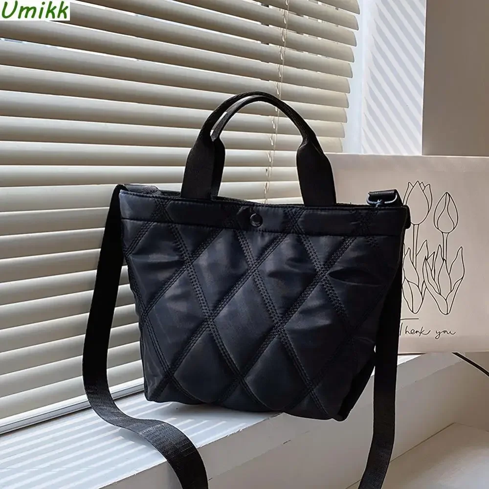 Bolso de mano con entramado de diamantes para mujer, bandolera acolchada de gran capacidad, bolso sencillo y suave, bolso de hombro individual con correa ajustable