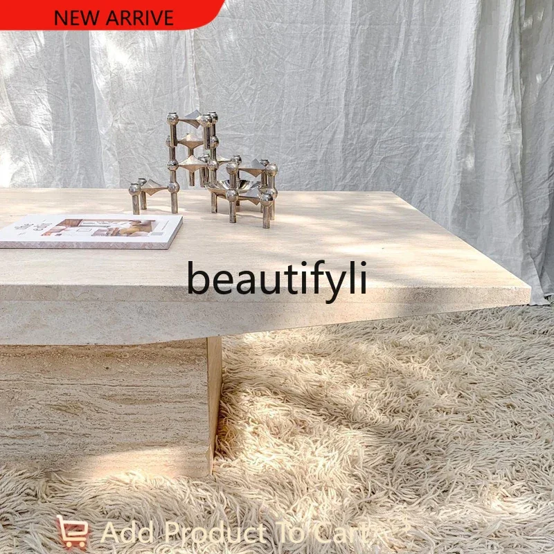 

Nordic wabi-sabi wind travertine rectangular coffee table model room simple modern living room sofa coffee table G1218