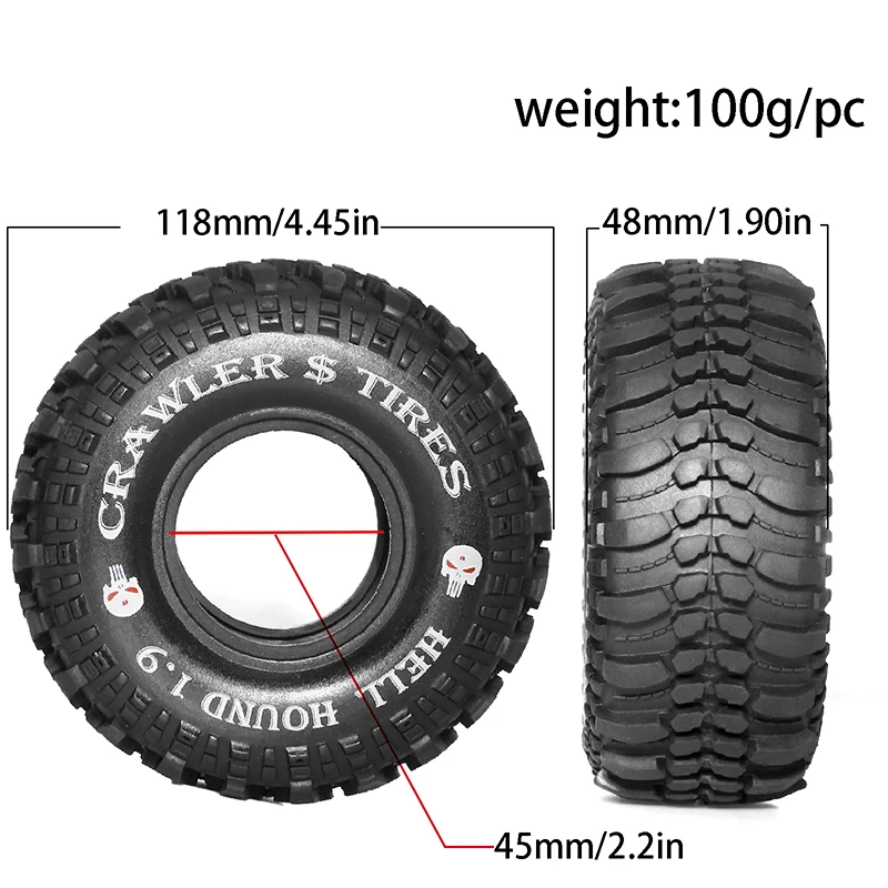 1.9 Crawler Tires 105-120mm Foam Fit Tires for Axial SCX10 90047 SCX10 III SCX10 Pro AXI03007 Redcat Gen8 TRX-4,4PCS