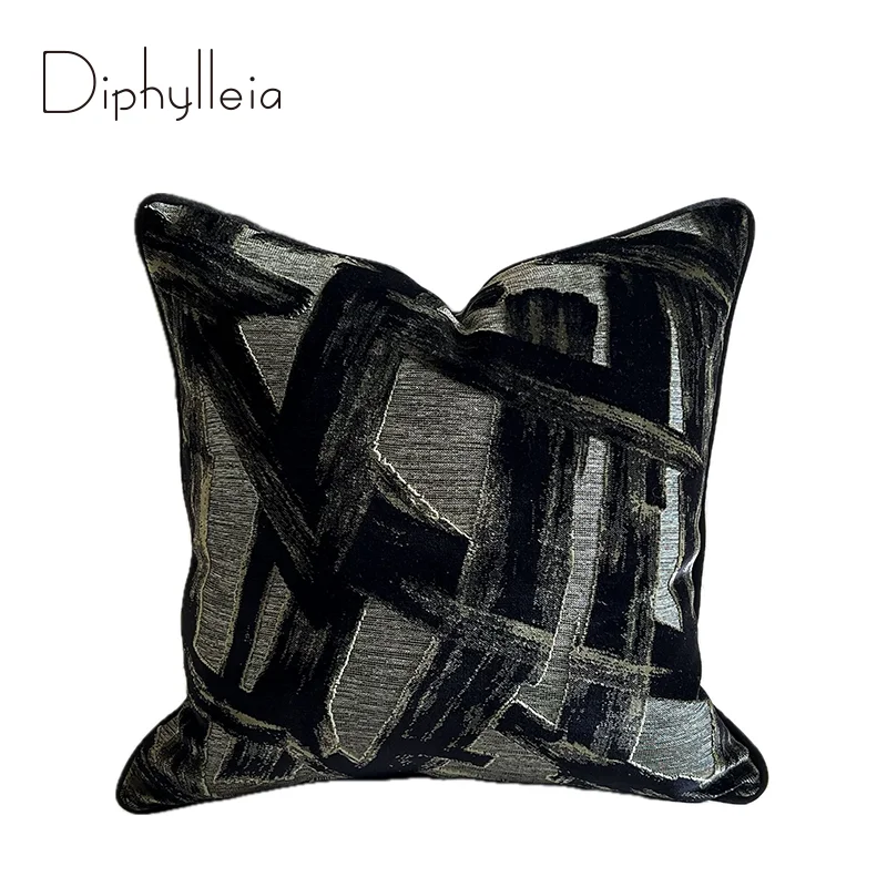 Diphylleia Luxurious Black Raised Velvet Square Cushion Covers Designer Artistic Brushstroke Pillow Case 45x45cm Chic Home Decor
