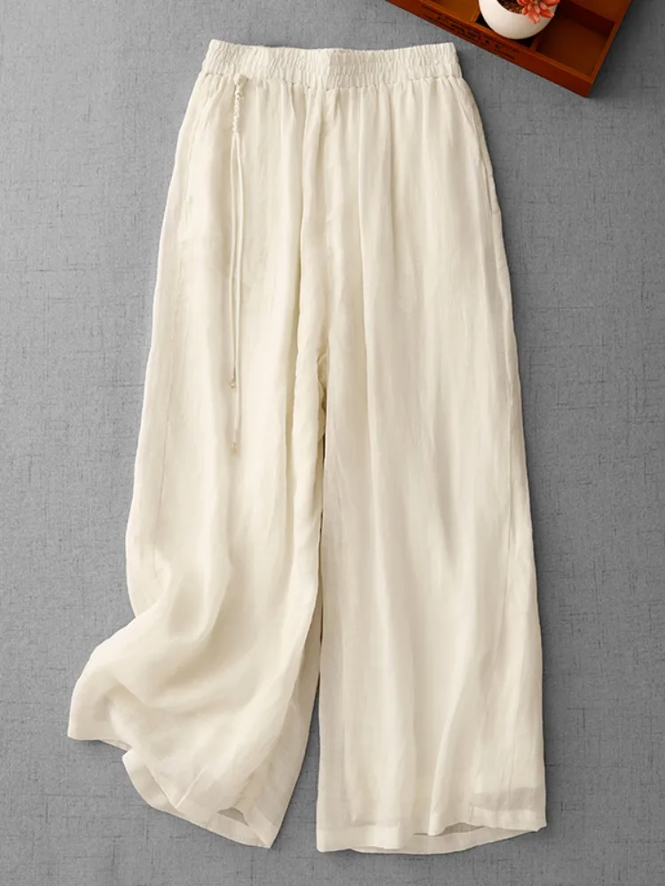 Cool Lightweight Linen Wide Leg Pants Women's Early Autumn Casual Skirt Pants plus Size Small Figure Nine Points Pants