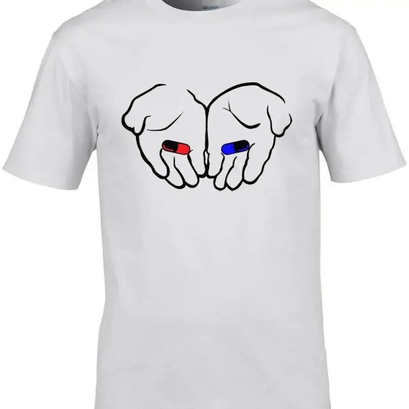 Camiseta para hombre inspirada en Matrix, Geek Nerd, película divertida, Red Blue Pill Choice Neo