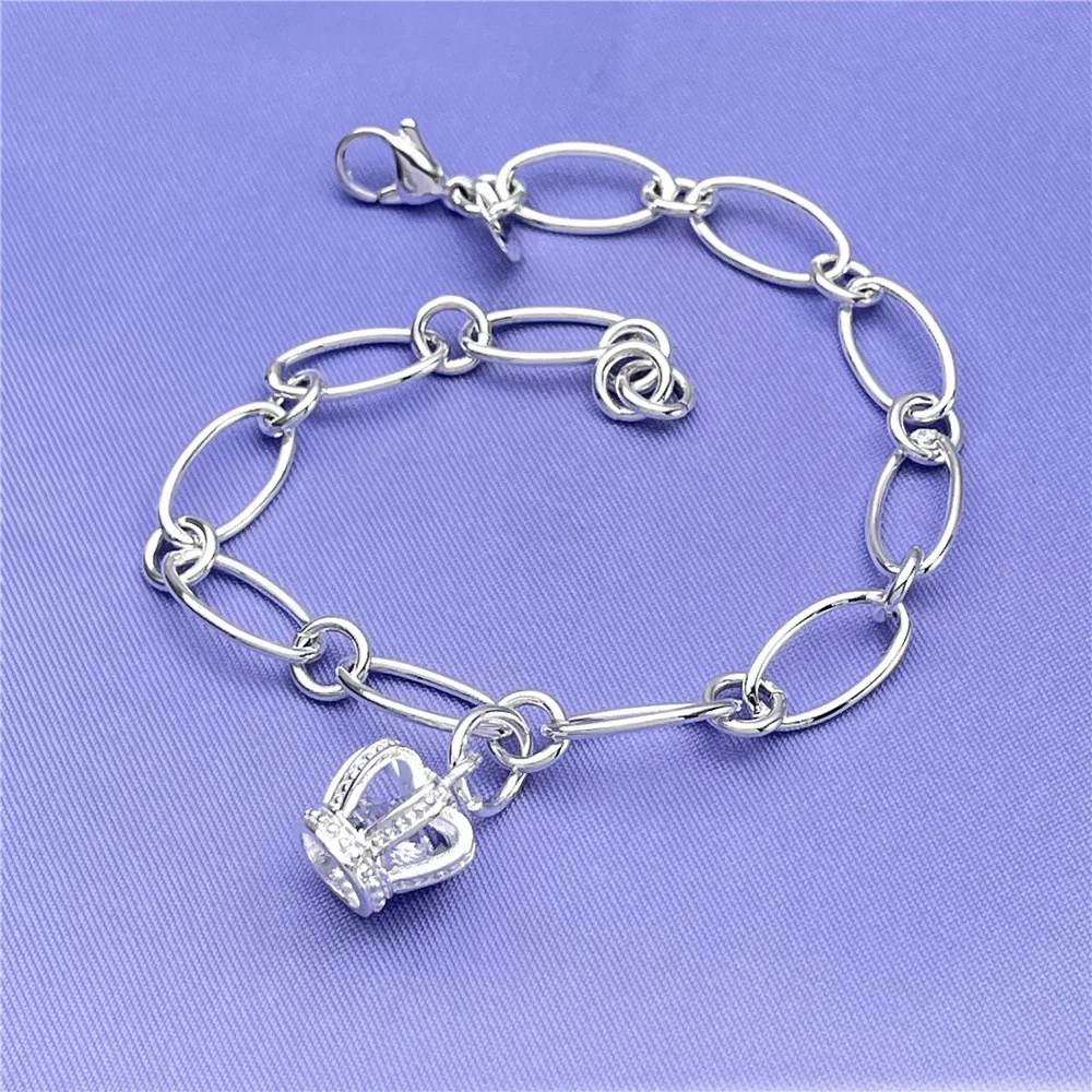 Fashion kpop 925 sterling Silver custom CROWN crystal Bracelet for Women Street Versatile Jewelry Wedding party Christmas gifts view 4