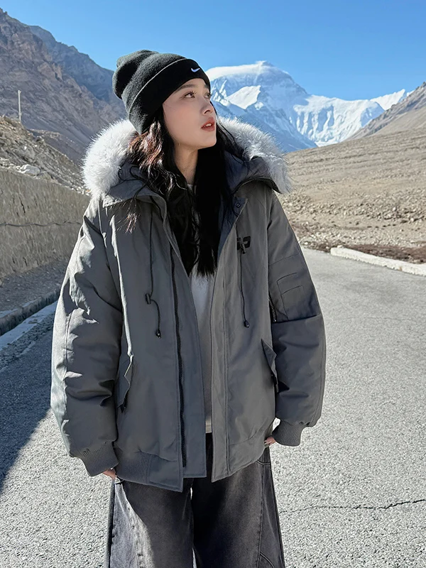 

Женское хлопковое пальто в стиле ретро в американском стиле с капюшоном Thiened, теплое пальто с меховым воротником, корейское длинное све, на молнии