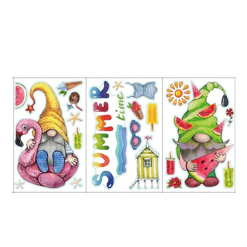 

9pcs Summer Gnome Window Clings DIY Cartoon Faceless for Doll Wall Sticker Glass Static Decals Wallpaper Kids School Home