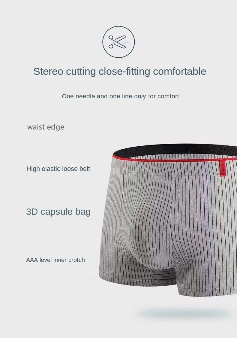 4Pcs Boxer Shorts männer Unterwäsche Sexy Höschen Baumwolle Boxer Gestreiften Unterhose Männlichen Shorts U Konvexen Dessous Plus Größe 2XL-6XL – Detail 7