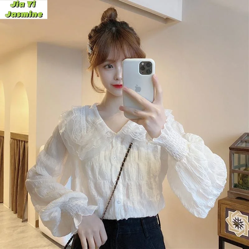 Women's Autumn New Sweet Pleated Fashionable Niche Long Sleeved Shirt