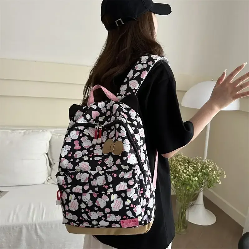 MBTI Cute Hello Kitty Womens Backpack Vintage Hong Kong Style Fashion Casual Backpacks Large Capacity Aesthetic New College Bags