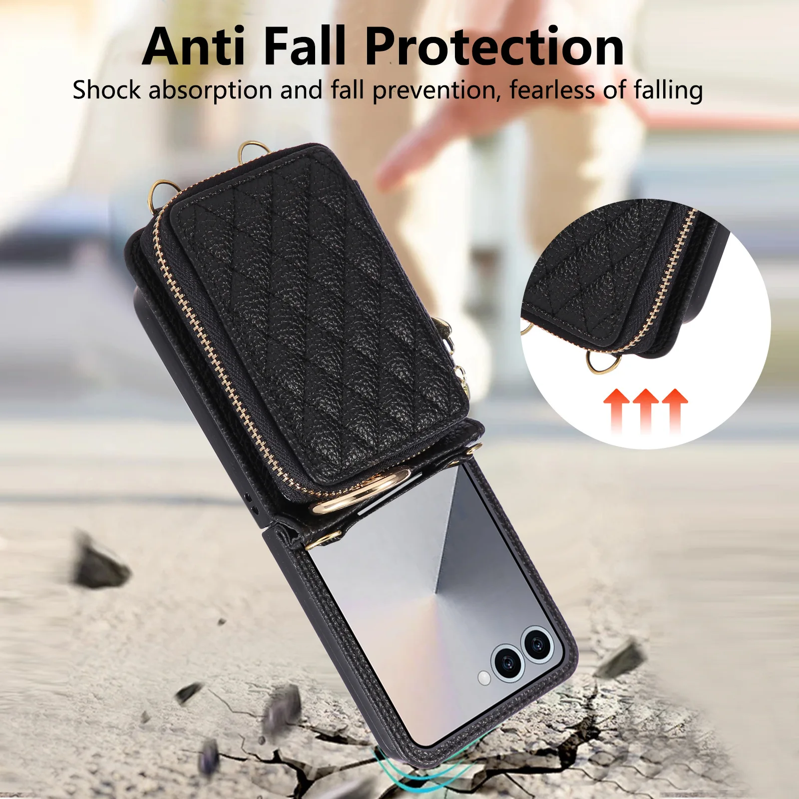 حافظة كروس جلدية عادية متعددة الوظائف لهاتف سامسونج جالاكسي Z Flip 7 FE Flip6 5 4 3 حزام طويل حلقة حامل بطاقة غطاء المحفظة #5