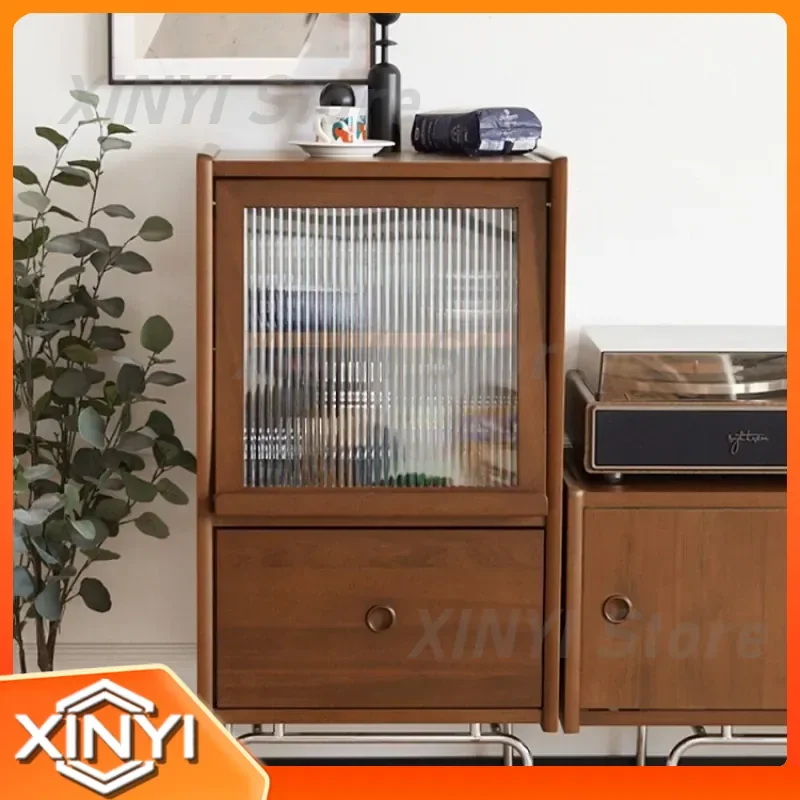 Medieval Style Living Room Magazine Cabinet for Study Retro Storage Solid Wood Corner Bookcase for TV Stand Side Cabinet