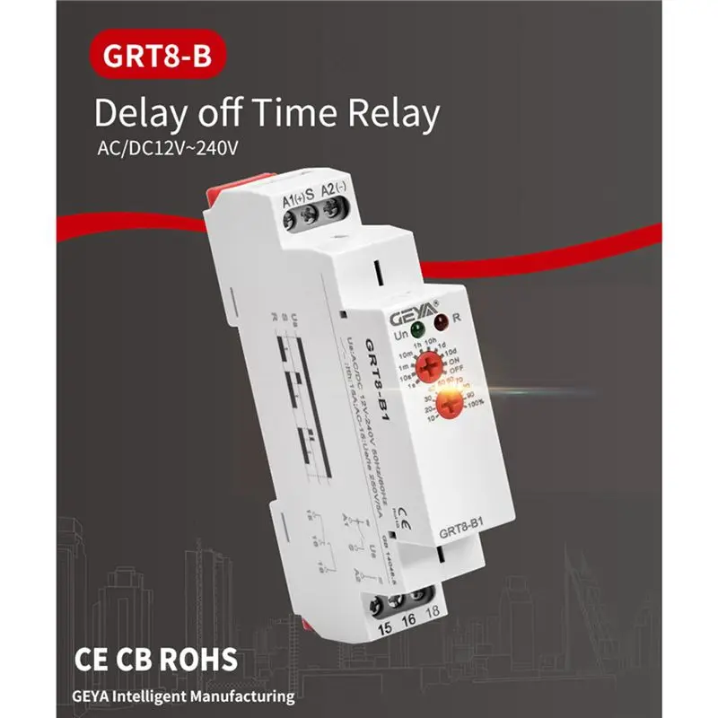 4X GEYA GRT8-B1 Off Delay Time Relay Timer Relay Electronic Type 16A, GRT8-B1 AC/DC12-240V