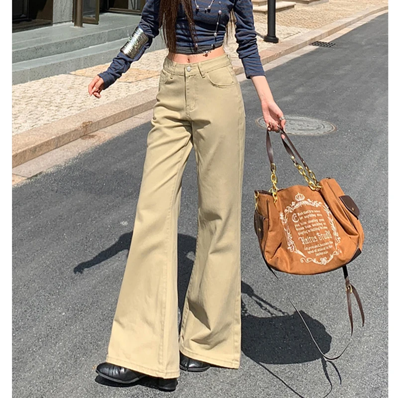 Mid-Waisted Flare Jeans for Women Bell Bottom Jeans with Pocket for Women Stretch Wide Leg Jeans Vintage Casual Streetwear Pants