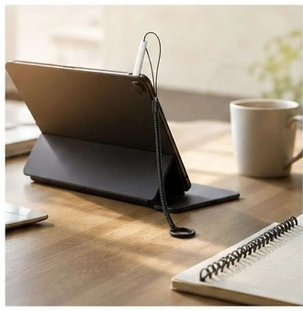 8Pcs Anti-Loss Stylus Lanyard Classic Black Coiled Spring Rope Pen Leash for Tablet Touchscreen Clipboard Pen Holder Clip