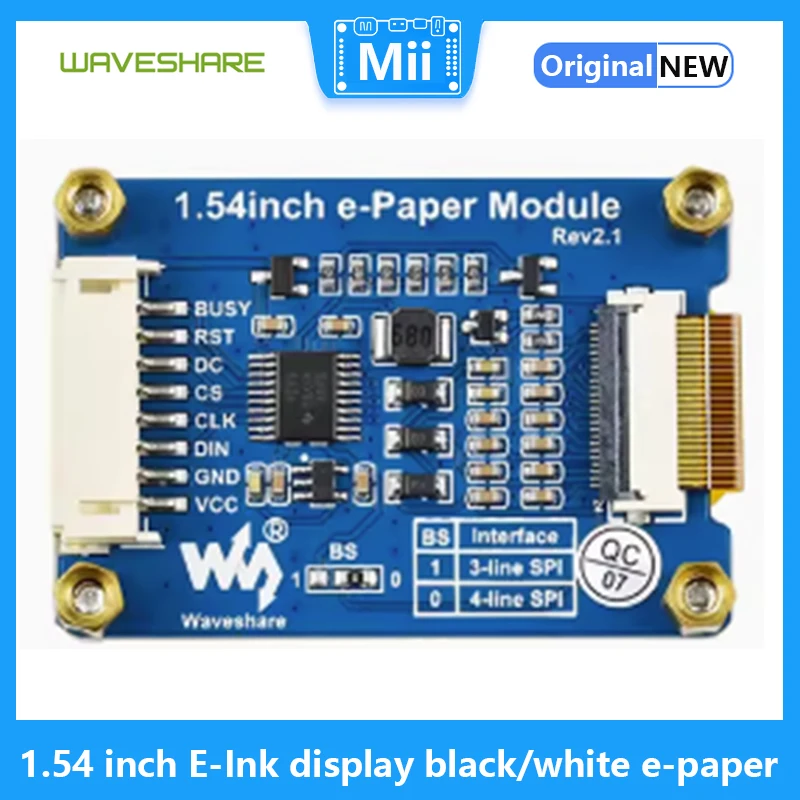 Waveshare-Pantalla de tinta electrónica de 1,54 pulgadas, papel electrónico negro/blanco, interfaz SPI de Resolución de 200x200, para Raspberry Pi, compatible con actualización parcial