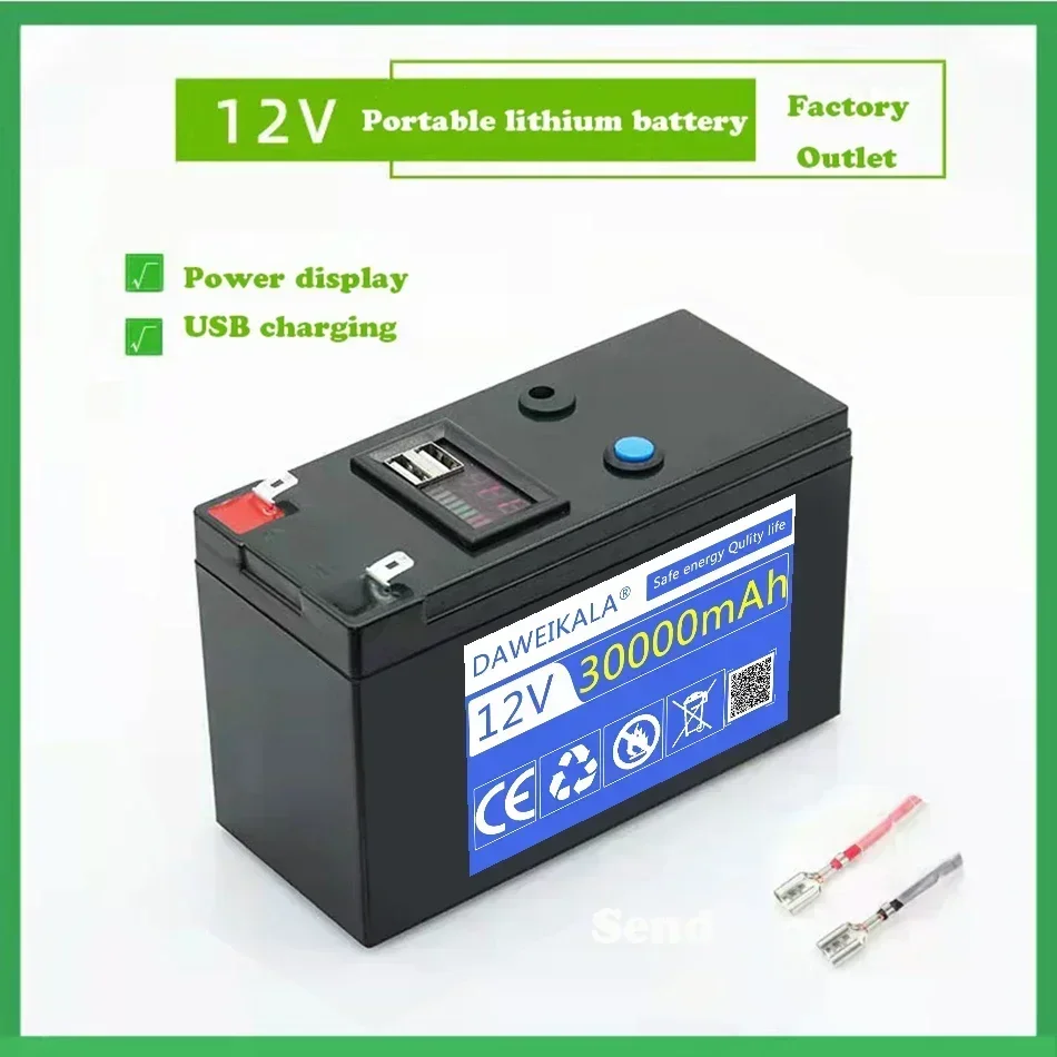 12V lithium Battery 30Ah 18650 Rechargeable battery pack for solar energy electric vehicle LED lights battery 12.6v 3A charger