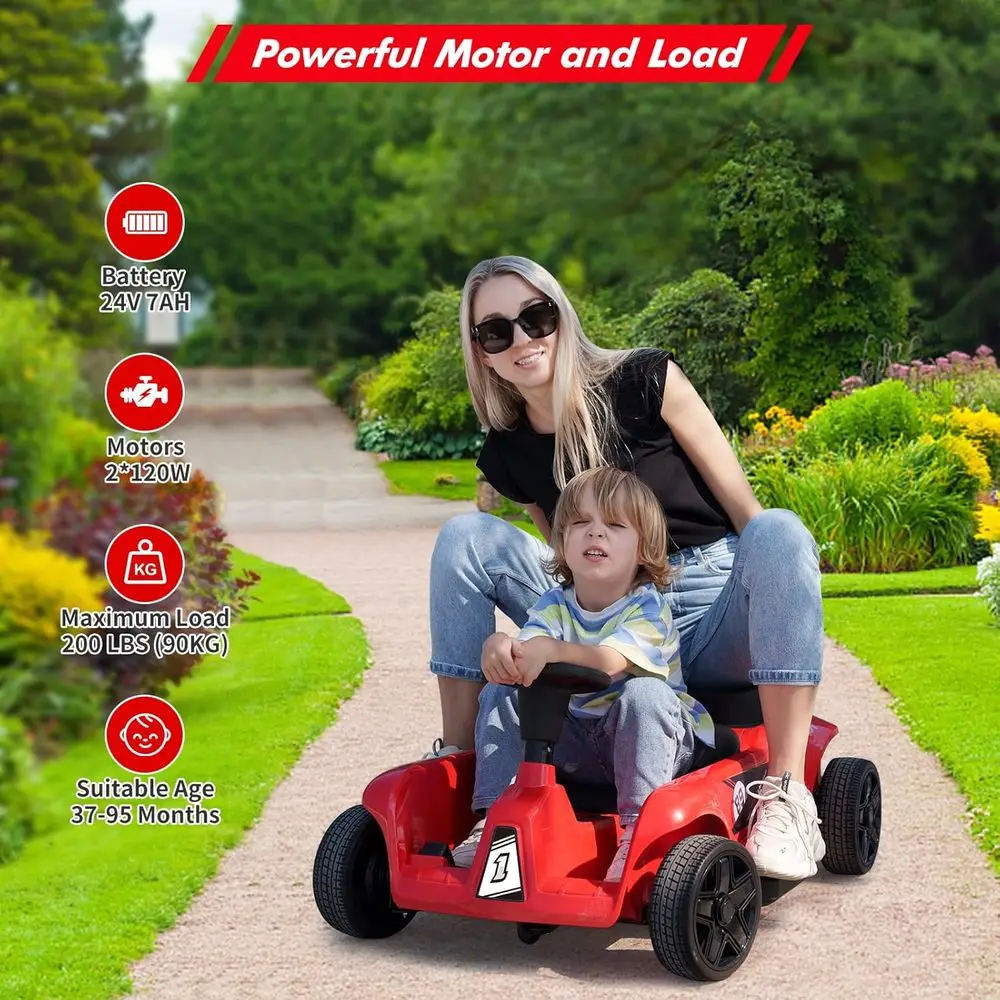 Samochodzik elektryczny dla dzieci 24V, 2-osobowy, z pilotem dla rodziców i dzieci, 2 * akumulatory 7Ah, 2 * duże silniki 120W, schowek.