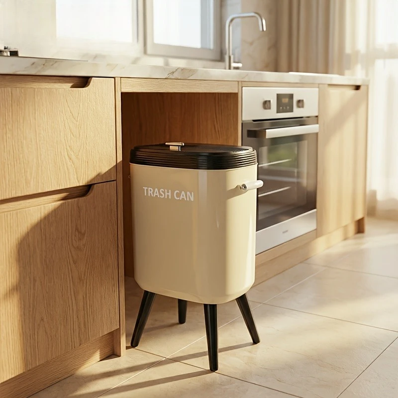 

Large Capacity Standing Trash Can with Legs, Odor-Proof Garbage Bin with Lid Handle
