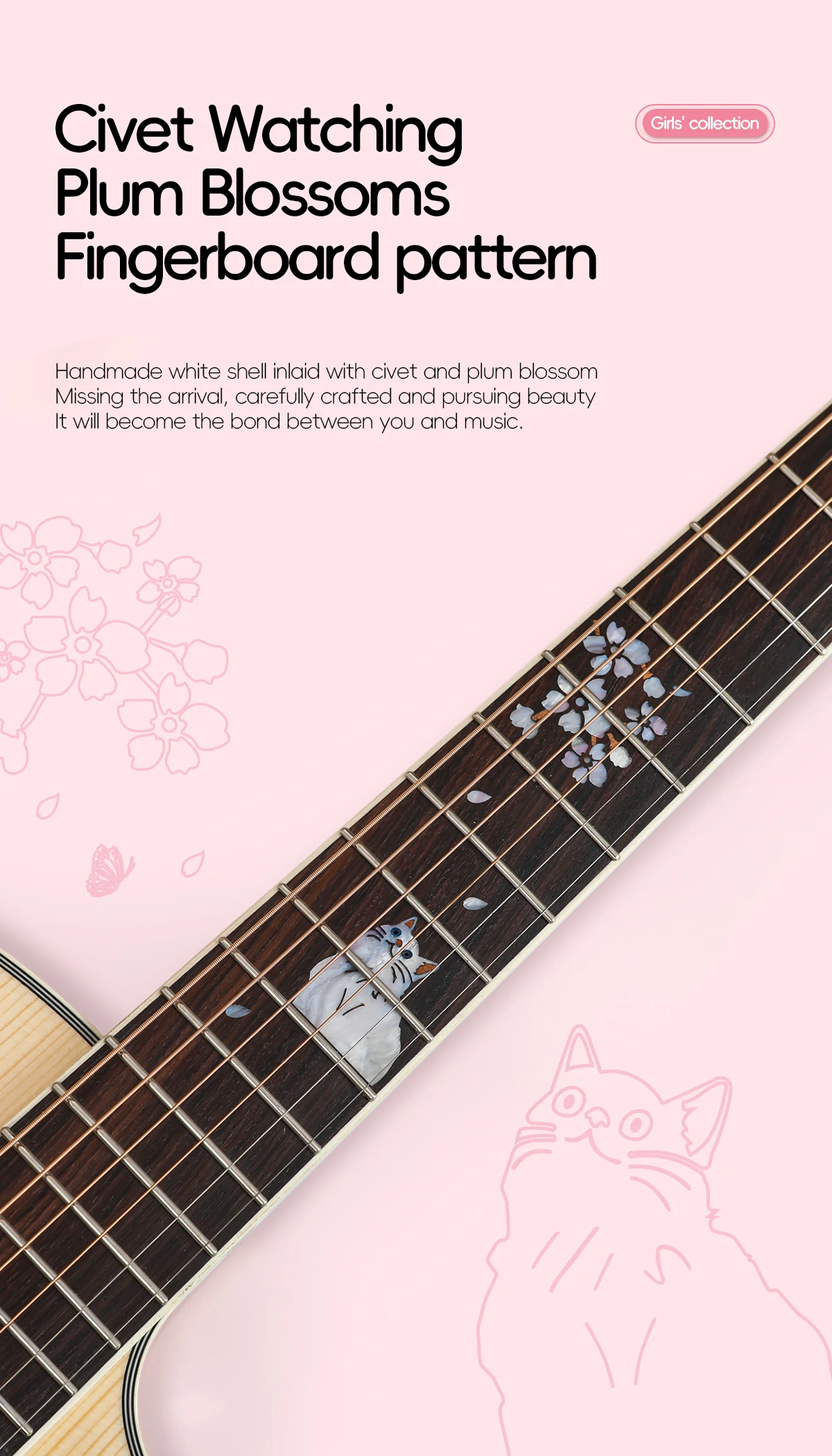 DS-LiMao 39 Zoll Akustikgitarre mit Massivholzdecke, Hals & Korpus aus Ahorn, Ebenholz-Griffbrett, Hellgelbe Oberfläche – Detail 5