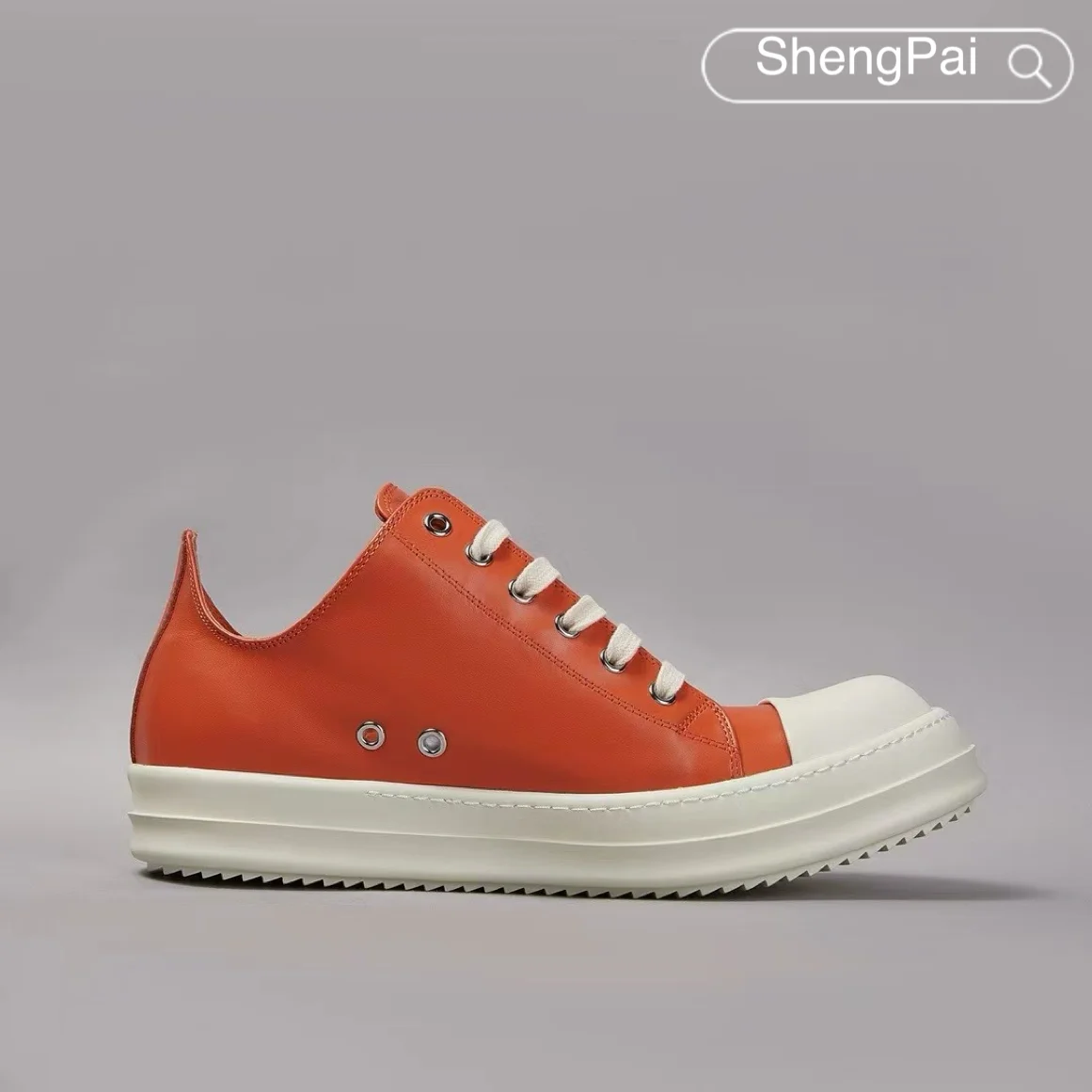

Breathable Comfortable Sneakers for Men O-wen Orange Leather Shoes Lace Up Flat Sole Unisex Casual Sports Walking Shoes Non-Slip