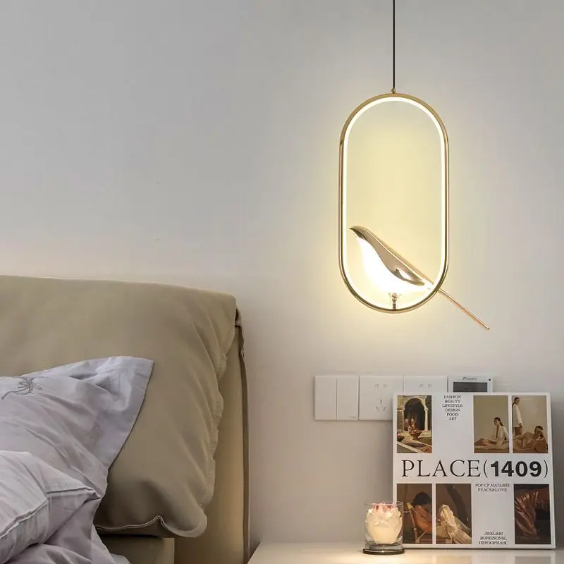 Elster Vogel Pendelleuchten 360° °   Drehbare Gold-Silber-Pendelleuchte für Sofa, TV-Hintergrund, Korridor, Plug-and-Play-LED-Kronleuchter