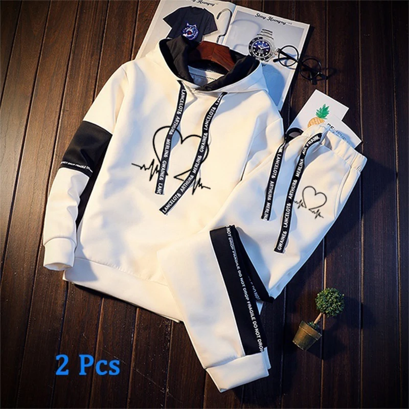 Mens Womens Tracksuit Hooded Sweatshirt+Pants 2 Pcs Sets High Quality Black White Lovers Clothing Hot sales Casual Jogging Suit