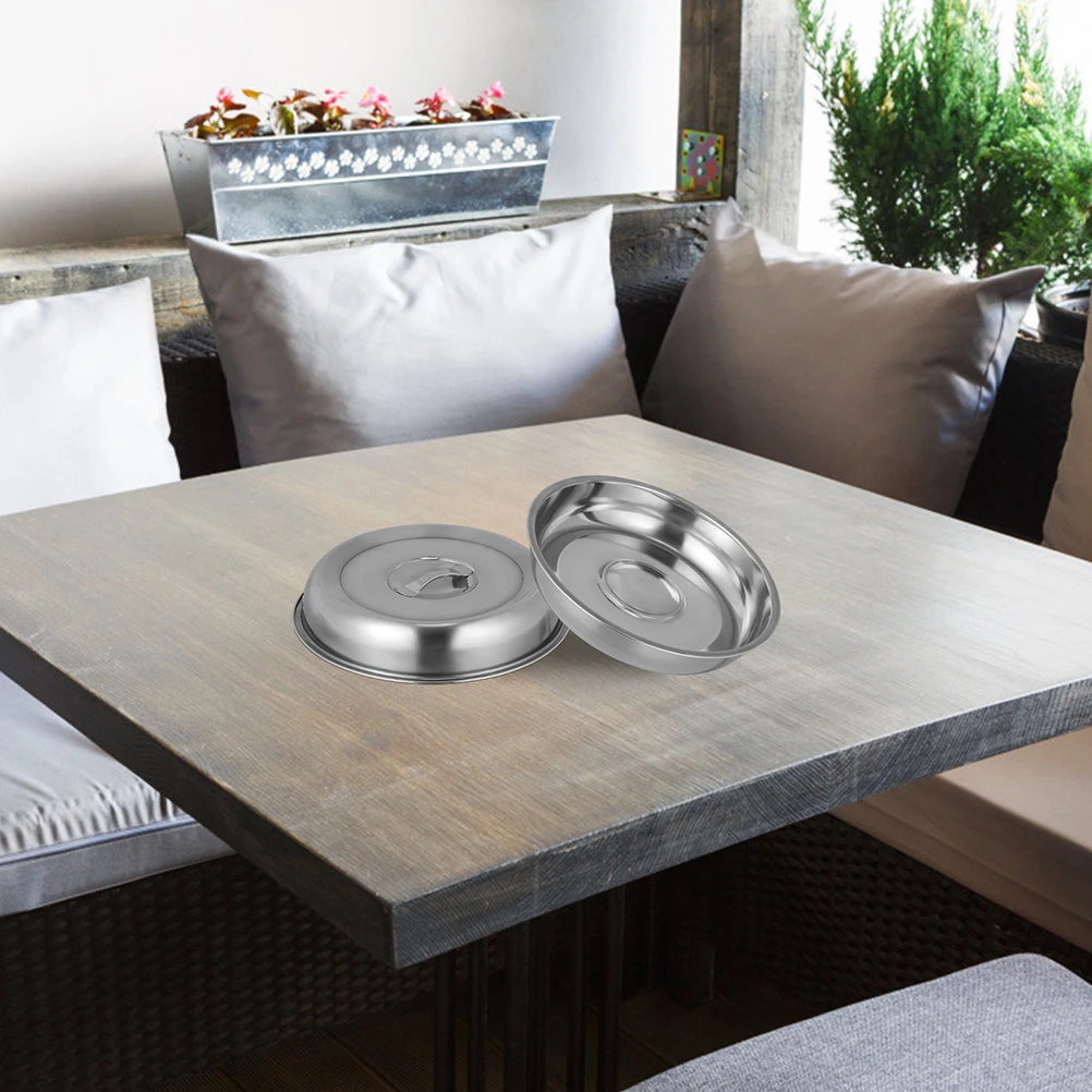 

2pcs Stainless Steel Dish Covers Food Serving Griddle Lids Round Cooking Covers for Outdoor Indoor Use Bacon Beef
