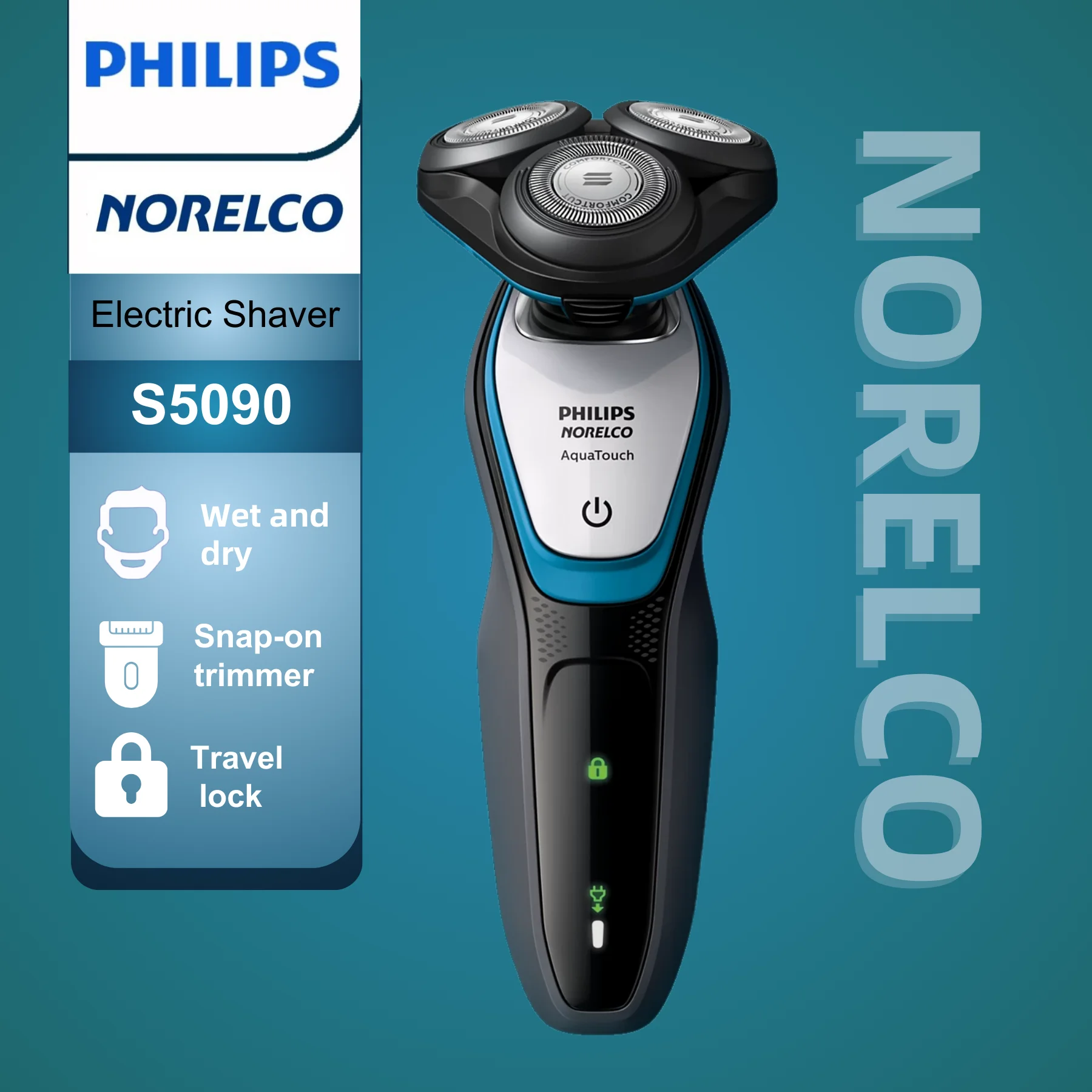 

Philips Norelco Electric Shaver Series 5000 S5090, Wet & Dry, Electric Rotation Shaver For Men, Black