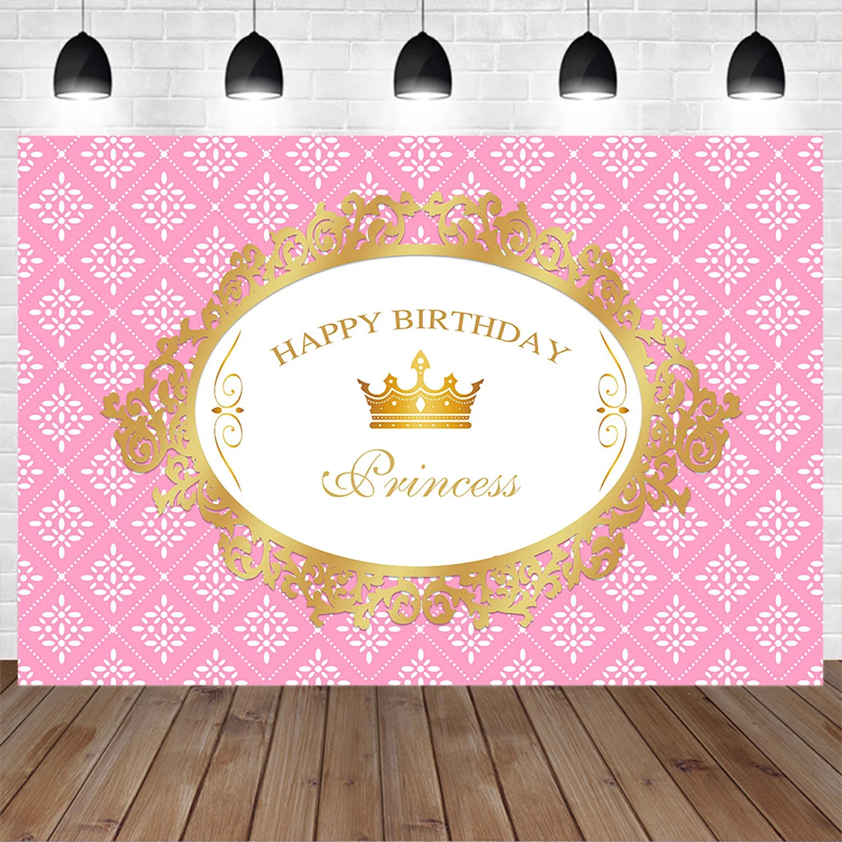 

Princess Girl Birthday Customized Photography Background Poster Gold Crown Pattern Decoration Backdrop Baby Cake Table Photocall