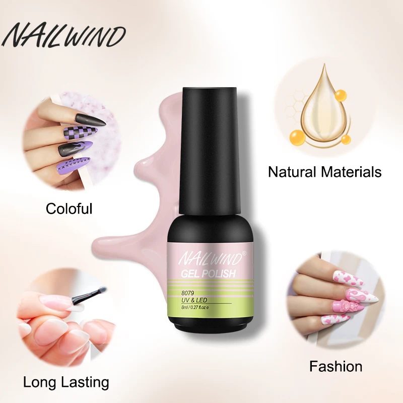 NAILWIND UV-Nagellack, 8 ml, Nagellack, semi-permanenter Lack, Hybrid-Nagelgel-Nagellacke mit Grundierungsbasis, mattierter Decklack