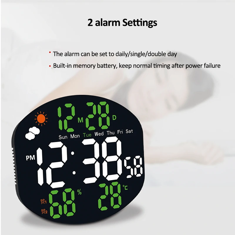 Large Digital Wall Clock Remote Control Electronic Clock With Dual Alarms Weather Station TEMP Humidity Date Display Table Clock