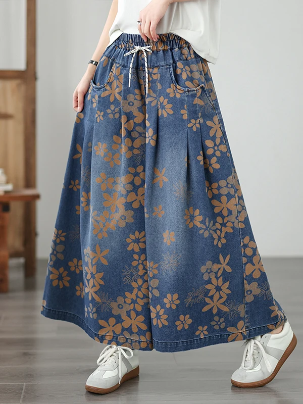 

Casual High Waist Straight Leg Wide Leg Jeans Brand New Print Elastic Casual Versatile Straight Tube Wide Leg Pants