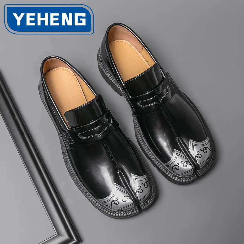 High Quality Men's Thick Soled Leather Shoes Fashion Designer Japanese-style Split Toe Loafers Brand Business Low Cut Men Shoes