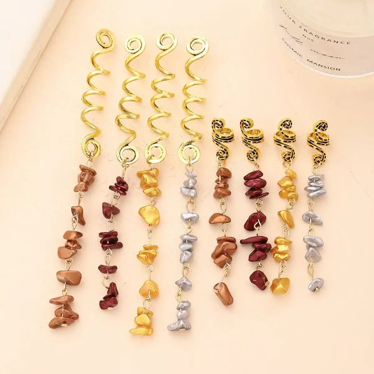 8PCS Viking Snake-Shape Retro Pendant Dreads Hair Rings Ancient Norse Style Beadings for Fashion Accessories view 3
