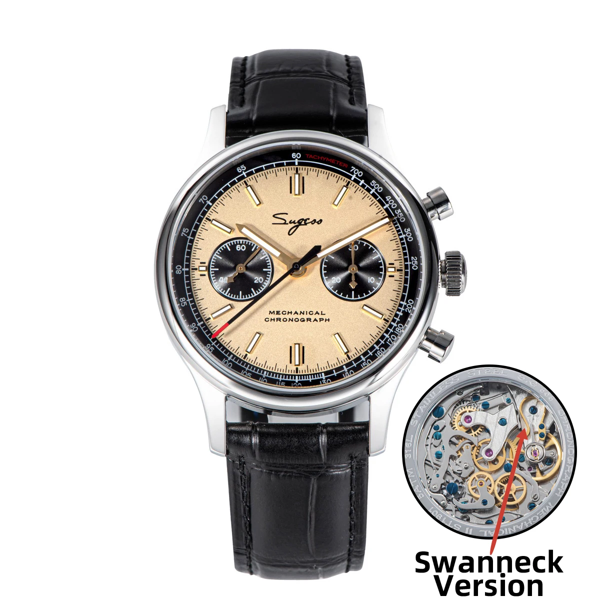 Sugess 1963 pilotenhorloge heren mechanisch chronograaf Panda polshorloge luchtmacht saffier waterdicht voor meeuwbeweging ST1901 v3
