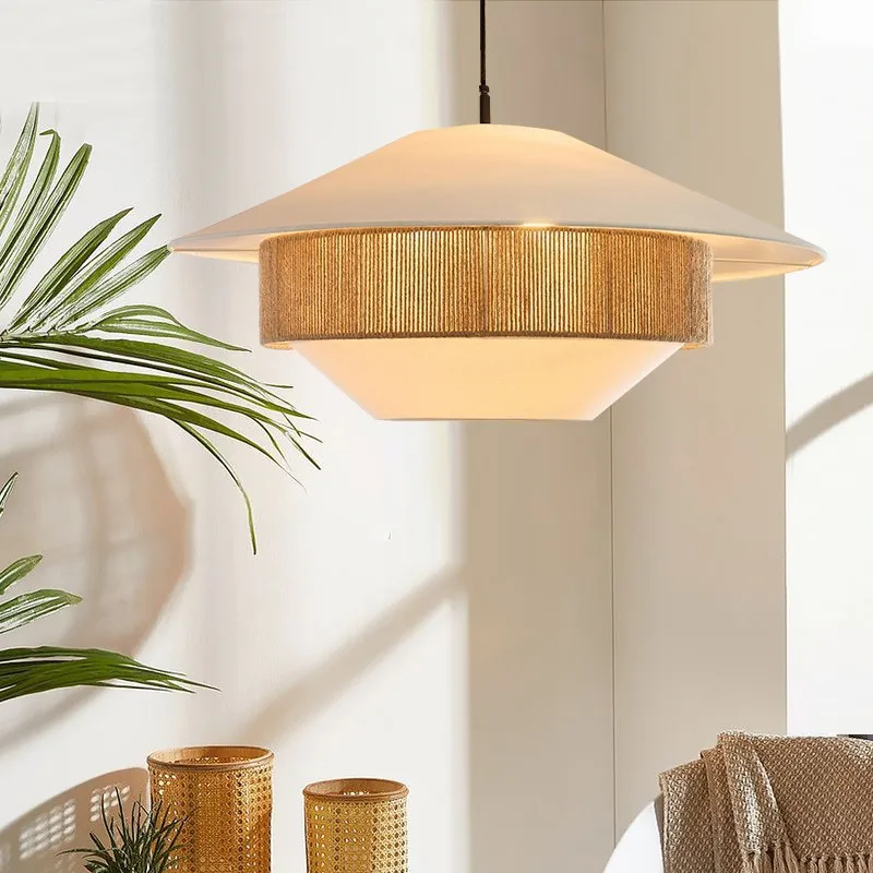 Vintage Wabi-sabi Pendant Light Hemp Rope Pendant Lamp for Living Room Dining Room Bedroom Hand-woven