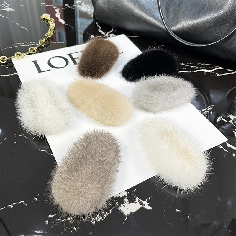 

Girls' 100% Mink Hairpin Cute Plush Hairpin Winter New Simple Solid Color Hairpin Accessories Best Gift