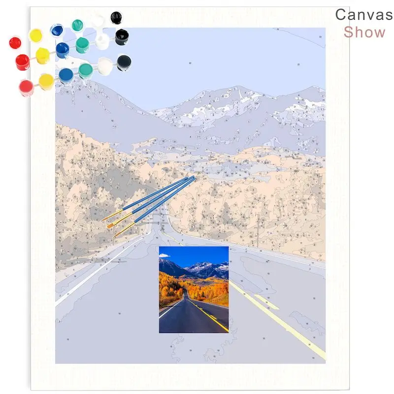 CHENISTORY Coloring By Number Highway Scenery Drawing On Canvas Handpainted Diy Pictures By Number Snow Mountain Home Decor