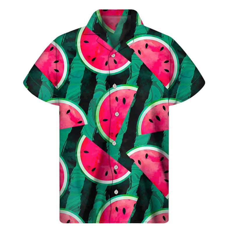 Colorful Watermelon Graphic Hawaiian Shirt Summer Tops Short Sleeves 3d Printed Fruits Button Shirts Men Clothes Lapel Blouse