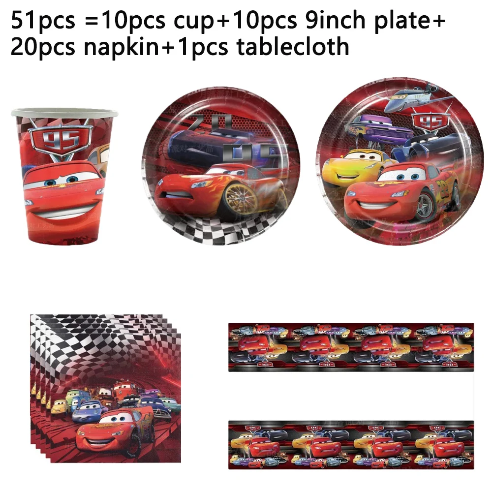 Cartoon Rode Auto Thema Kinder Verjaardagsfeest Decoratie Wegwerp Servies Cartoon Auto Vlaggen Hangende Decoraties Placemats